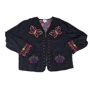 Johnny Was Embroiderer Butterfly Linen Blend Jacket Carmina Bolero Womens XL - Picture 1 of 8