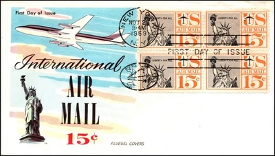 Scott C58 - 15 Cents Liberty Fluegel FDC Unaddressed Block Planty C58-6 - Image 1 of 2