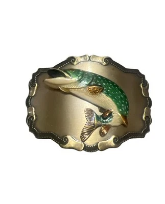 Hebilla vintage Raintree Muskie Fish hebilla de latón Foto 1 de 2