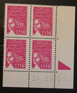Bloc de 4 timbres - Coin daté - Marianne de Luquet 1,11€ -Neuf **- YT3574 - 2003 - Imagen 1 de 1