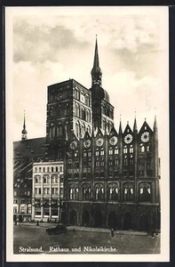 Stralsund, Rathaus und Nikolaikirche, Ansichtskarte 1935 - Bild 1 von 2
