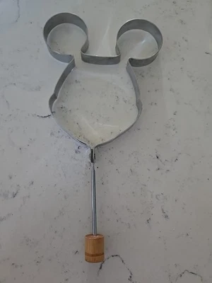 Disney MICKEY MOUSE PANCAKE MOLD Egg Shaper Ring Handled Metal Wood Handle - Image 1 of 4