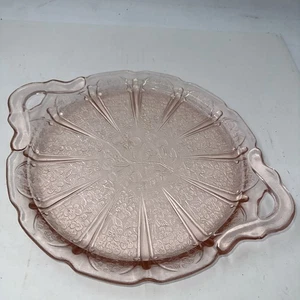 Vintage Jeannette Cherry Blossom Pink Depression Glass Handled Plate H3 - Picture 1 of 5