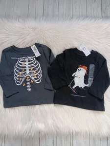 Lot Of 2 Gap Old Navy Baby Boy's Halloween Print Shirt Long Sleeve Size 6-12 M - Picture 1 of 4