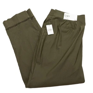Cato Women Size 16W Slim Ankle Crop Pants Olive Green Plus Stretch Cutout Detail - Picture 1 of 7