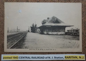 pstd 1943 CENTRAL RAILROAD of N. J. Station, RARITAN, N.J. POSTCARD LITHO FRANCE - Picture 1 of 2