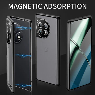 For OnePlus 12, Luxury Hybrid Metal Bumper Magnetic Double HD Glass Case Cover - Image 1 of 4
