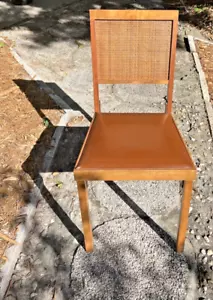 Vtg Leg O Matic Wood Folding Chair Cane Back Vinyl Brown Seat - Picture 1 of 14