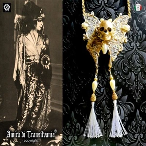 gioielli art decò nouveau collana pendaglio bigiotteria farfalla teschio falena - Picture 1 of 24