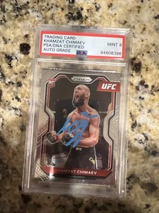 Khamzat Chimaev signiert 2021 UFC Prizm AUTO RC Rookie Karte (blaue Tinte) PSA 9 H5 - Bild 1 von 3