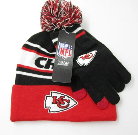 New W/ Tag Kansas City Chief Football Beanie & Gloves (Retail $50) Cover
