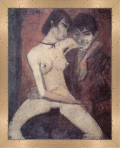 Sitzendes Liebespaar um 1920 Brust Mann Expressionismus Otto Mueller A3 Natur 24 - Bild 1 von 1