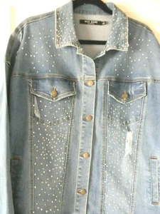 MAX JEANS Boyfriend Fit Denim Distressed/Embellished Women's Jacket, Size Large - Picture 1 of 9