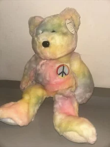 Ty Beanie Buddy Peace der ty-gefärbte Bär NEU 14" 1999 Plüschtier aus dem Ruhestand - Bild 1 von 7