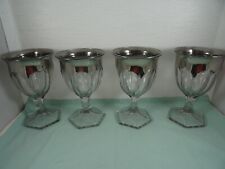 Vintage Silver Trimmed Thick Glass 6 Paneled Goblets 8oz set of 4