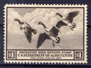 US Stamps RW3 MH FVF $1 Canada Geese In Flight Duck Stamp ZAYIX 1024M0210 - Picture 1 of 2