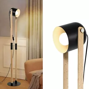 Floor Lamp Wood Mid Century Modern Metal Standing Reading Light Living Room Lamp - Picture 1 of 8