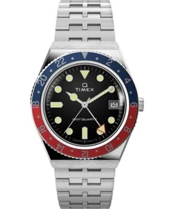 Orologio Uomo TIMEX Q DIVER GMT TW2V38000 Acciaio Nero Vintage SWISS MADE - Foto 1 di 3