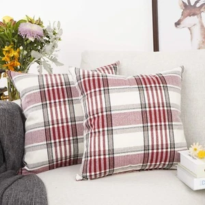 Set of 2 Tartan Plaid Throw Pillow Covers Farmhouse 18x 18 Cousion Pillow Cases - Picture 1 of 29