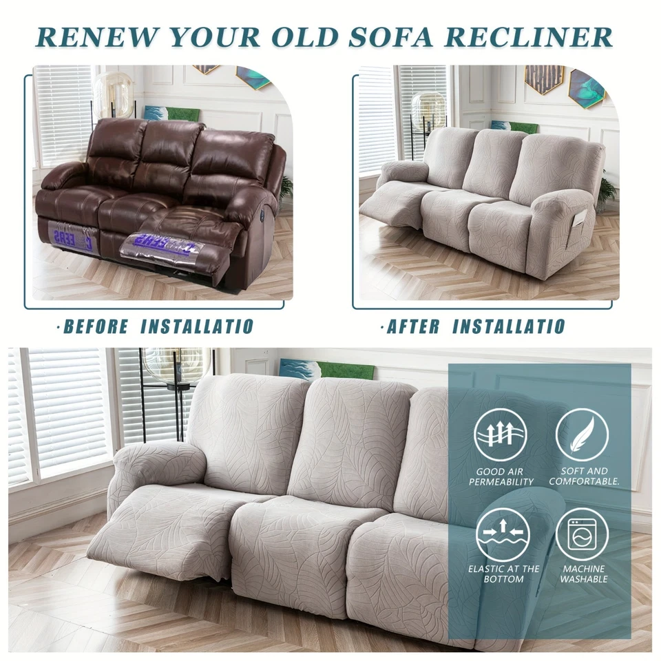 Waterproof non-slip leaf jacquard stretch recliner sofa cover protection - Image 1 of 4