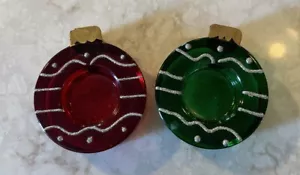 Vintage Ganz Rot Grün Glas Teelicht Kerzenhalter Set 2 Weihnachten GEBRAUCHT SCHNELLER VERSAND - Bild 1 von 4