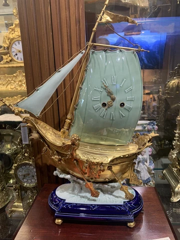ANTIQIE SPANISH GALION SHIP CLOCK  W/PORCELAIN SALES EXTREMELY RARE LENZKIRCH! Cover