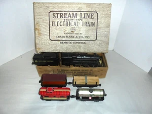 MARX POST WAR VINTAGE TIN CARGO SET O GAUGE WITH SET BOX RARE TANK CAR - Bild 1 von 7