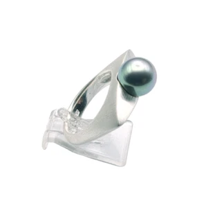 Ring Silber 925 mit dunkler Perle Gr. 53 mattiert - Bild 1 von 5