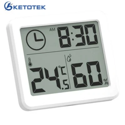 Digital Thermometer Hygrometer Clock Indoor Temperature Humidity Meter Monitor - Image 1 of 4