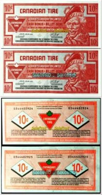 2x CANADA 2008 CANADIAN TIRE MONEY #0344402924-25 CASH 10 CENT PAIR NOTE LOT UNC - Image 1 of 4