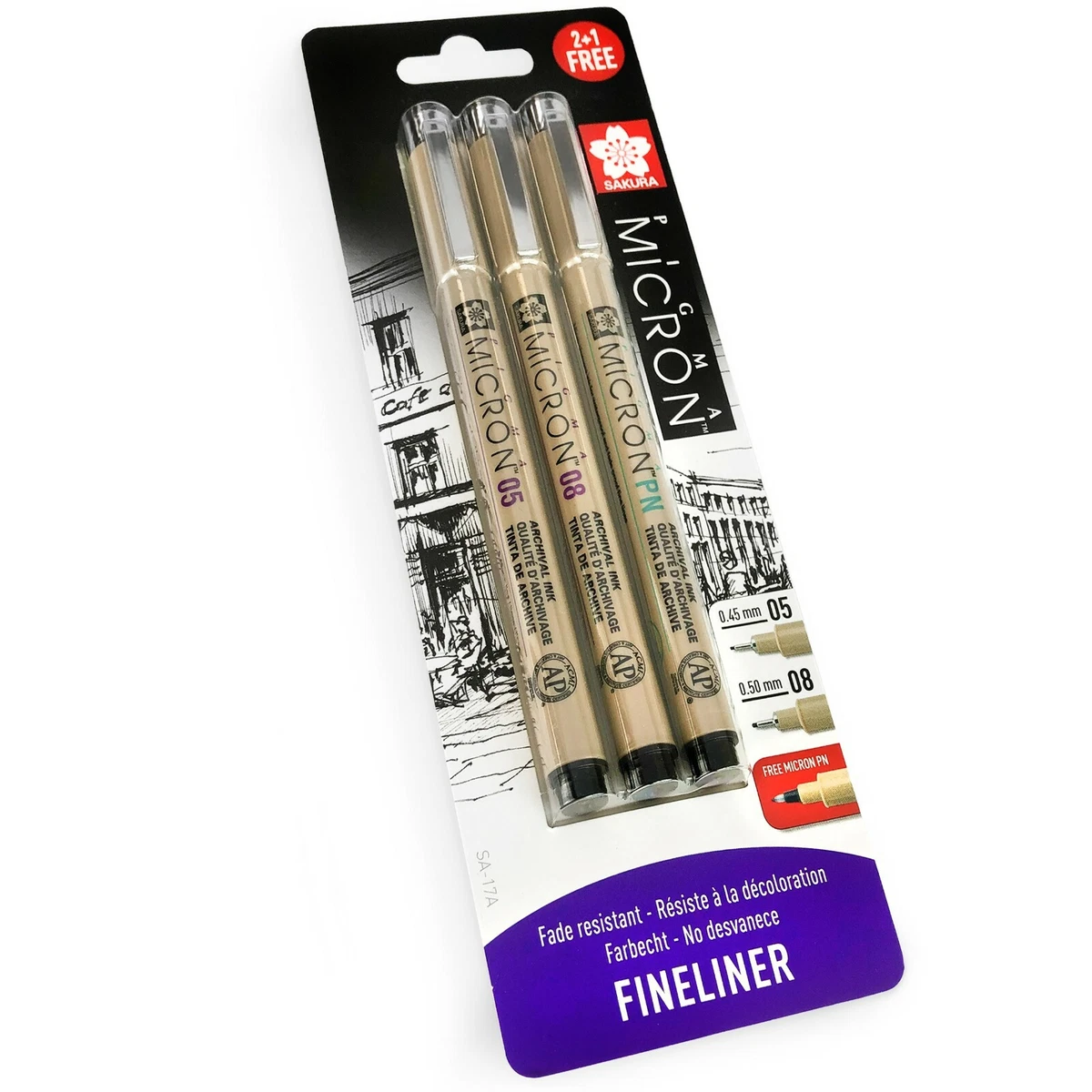 Sakura Micron Fineliner Set – 10 Stück, Schwarz, Von 0,05 Mm Bis 3,0 Mm – Dokumentenecht & Lichtbeständig