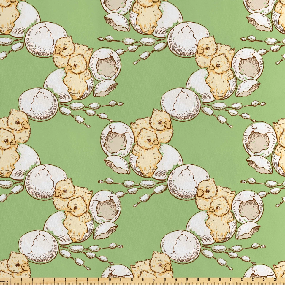 Gelber Vogel Satin Stoff als Meterware Kleine Baby-Hühner - Bild 1 von 1