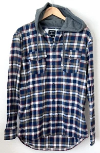 Quiksilver Hombres Botón Sudadera con Capucha Franela Chaqueta Suéter Talla Mediana Cuadros Regular - Imagen 1 de 5