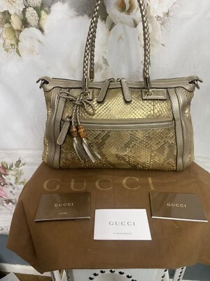 GUCCI BELLA GOLD PYTHON COVERTABLE TOTE BRAND NEW STUNNING MSRP $3320 UNIQUE - Image 1 of 4