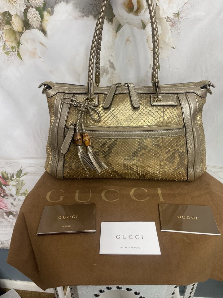 GUCCI BELLA GOLD PYTHON COVERTABLE TOTE BRAND NEW STUNNING MSRP $3320 UNIQUE - Image 1 of 4