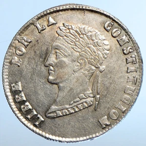 1854 PTS MJ BOLIVIA Large SIMON BOLIVAR Old Antique Silver 4 Sol Coin i111023 - Picture 1 of 3
