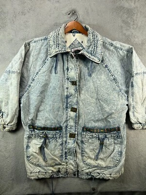 Vintage Diana Marco Womens Denim Jean Jacket 80s Acid Wash Lined Toggle Size 22 - Image 1 of 4