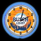 BUSCH Light Beer Sign Hunting 19" Blue Double Neon Clock Garage Man Cave