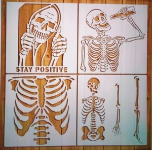 4 x GRANDE SCHELETRO HALLOWEEN riutilizzabile stencil aerografo pittura ecc nuovo 30x30 cm - Foto 1 di 4