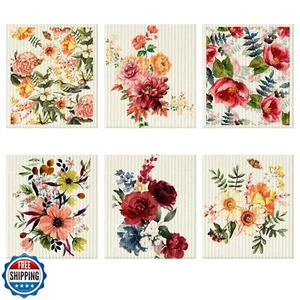 Cunhill 6 Pcs Swedish Flower Dish Cloth, Quick Drying, Reusable, Washable, Ab - Picture 1 of 5