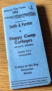 1952 OFFICIAL TIDE TABLE vintage pocket book NETARTS, OREGON Happy Camp Cottages - Picture 1 of 5