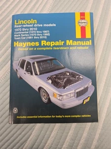 Lincoln Continental Mark Series 1970-2010 coche urbano tracción trasera modelo Haynes manual 59010 - Imagen 1 de 6