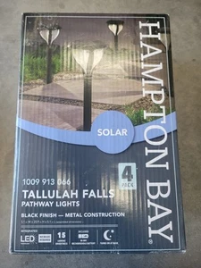 Used Hampton Bay Tallulah Falls LED Solar Pathway Lights, Black/Glass, Pack Of 4 - Picture 1 of 12