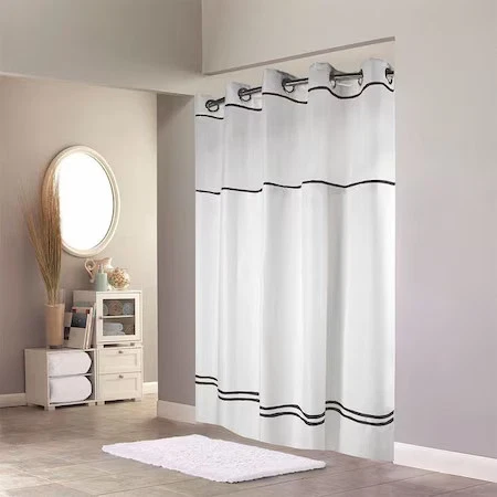 Hookless Hbh40mys0110sl74am Shower Curtain, Plastic, Black, White, 71 In W, 74 - Image 1 of 1