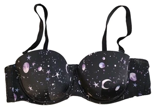 Torrid Curve Moon Stars Trägerloser BH Gr. 48C gepolstert Bügel schwarz lila - Bild 1 von 10