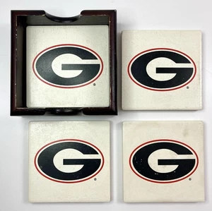 Georgia Bulldogs UGA Logo 4 Stück Vintage Keramik Untersetzer Set mit Holzhalter - Bild 1 von 24