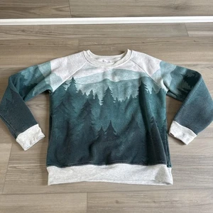 All Over Green Trees Mountains Print Crewneck Sweatshirt Women’s S LA Soul - Picture 1 of 6