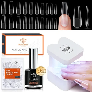 Unghie Finte Con Gel Unghie Kit, 500 PCS Unghie Finte Con Colla, Lampada LED E C - Foto 1 di 12