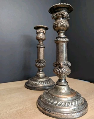 Antique Georgian Silver Old Sheffield Plate Telescoping Tall Candlesticks - Image 1 of 4