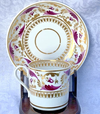 1810 - 30  DERBY DUESBURY COFFEE CUP & SAUCER HAND PAINTED - Image 1 of 4